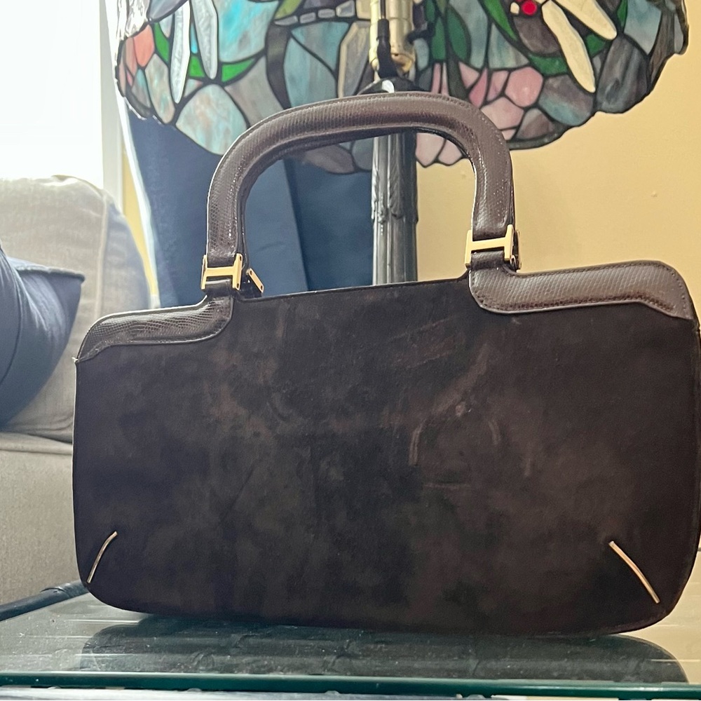 Vintage JH Saks Fifth Avenue Suede and Lizard Hand Bag - Picture 2 of 9